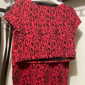 Express red leopard print size L crop top with matching size 12 pencil skirt.